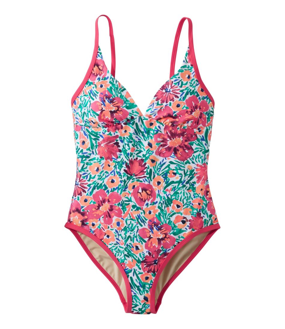 L.L.Bean Women's Coastal Essentials Swimwear, V-Neck Tanksuit Print CLOTHING
