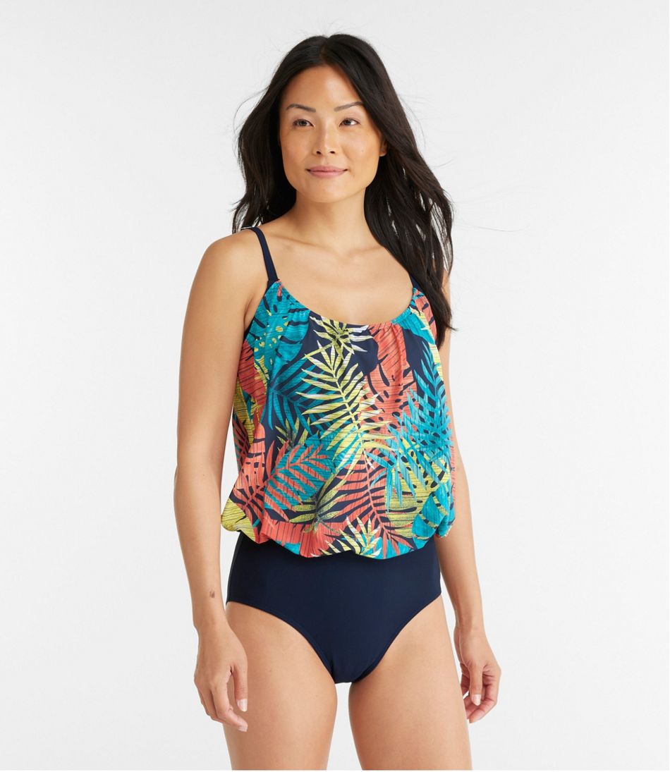 L.L.Bean Women's Shaping Swimwear, Blouson Tanksuit Print CLOTHING|SALE