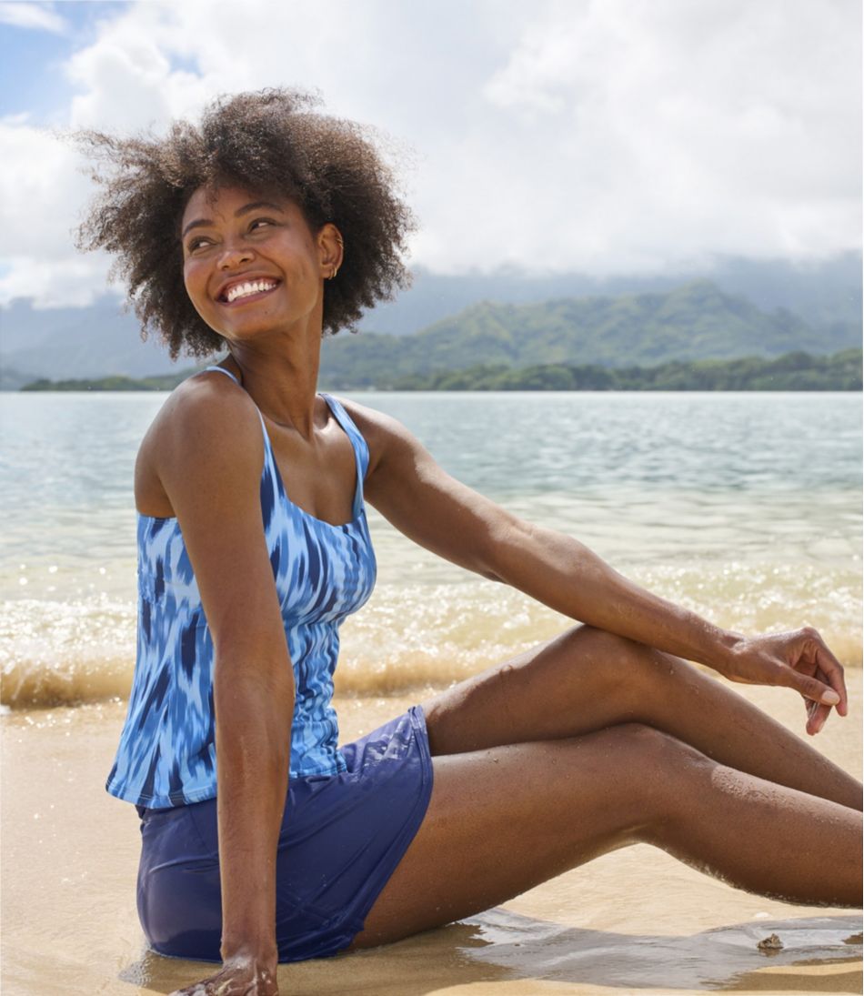 L.L.Bean Women's New Currents Swimwear, Squareneck Tankini Top Print CLOTHING|SALE
