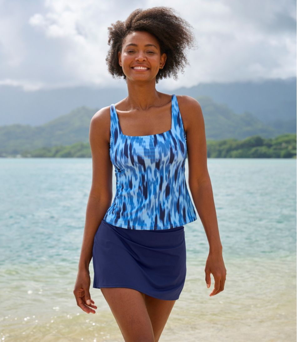 L.L.Bean Women's New Currents Swimwear, Squareneck Tankini Top Print CLOTHING|SALE