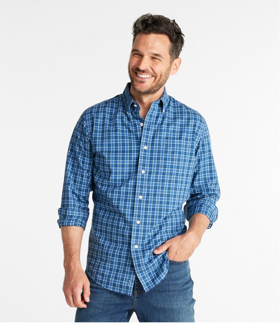 L.L.Bean Men's Wrinkle-Free Kennebunk Sport Shirt, Slightly Fitted Check CLOTHING