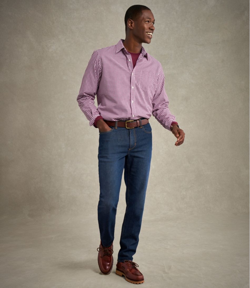 L.L.Bean Men's Wrinkle-Free Kennebunk Sport Shirt, Slightly Fitted Check CLOTHING