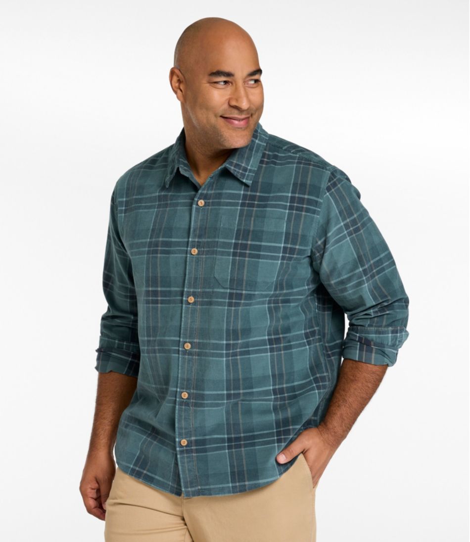 L.L.Bean Men's Sunwashed Corduroy Shirt, Slightly Fitted Untucked Fit, Plaid CLOTHING|SALE