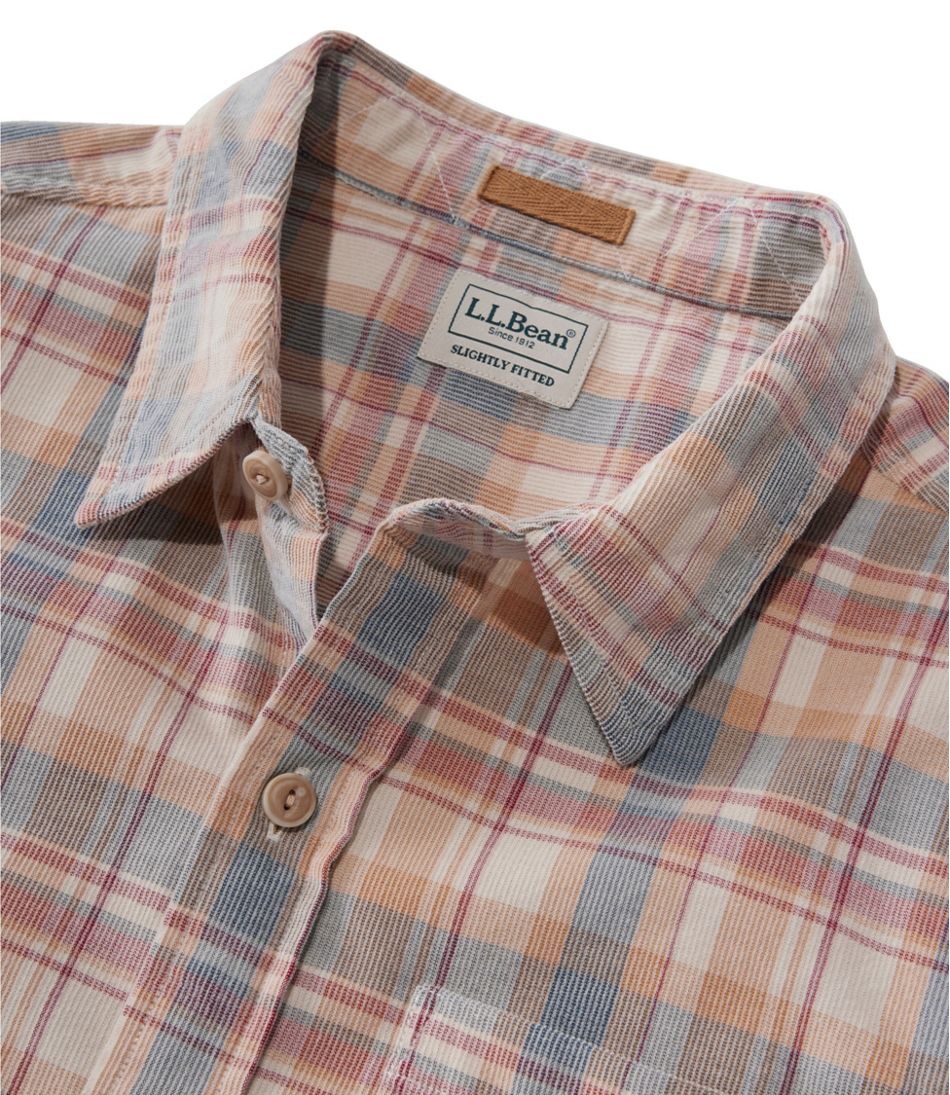 L.L.Bean Men's Sunwashed Corduroy Shirt, Slightly Fitted Untucked Fit, Plaid CLOTHING|SALE