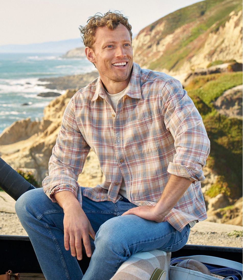 L.L.Bean Men's Sunwashed Corduroy Shirt, Slightly Fitted Untucked Fit, Plaid CLOTHING|SALE