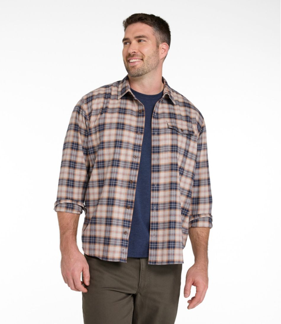 L.L.Bean Men's Brushed Jaspé Twill Shirt, Plaid, Traditional Untucked Fit CLOTHING|SALE