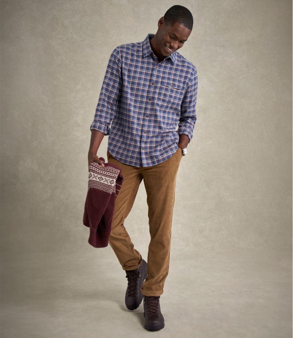 L.L.Bean Men's Brushed Jaspé Twill Shirt, Plaid, Traditional Untucked Fit CLOTHING|SALE