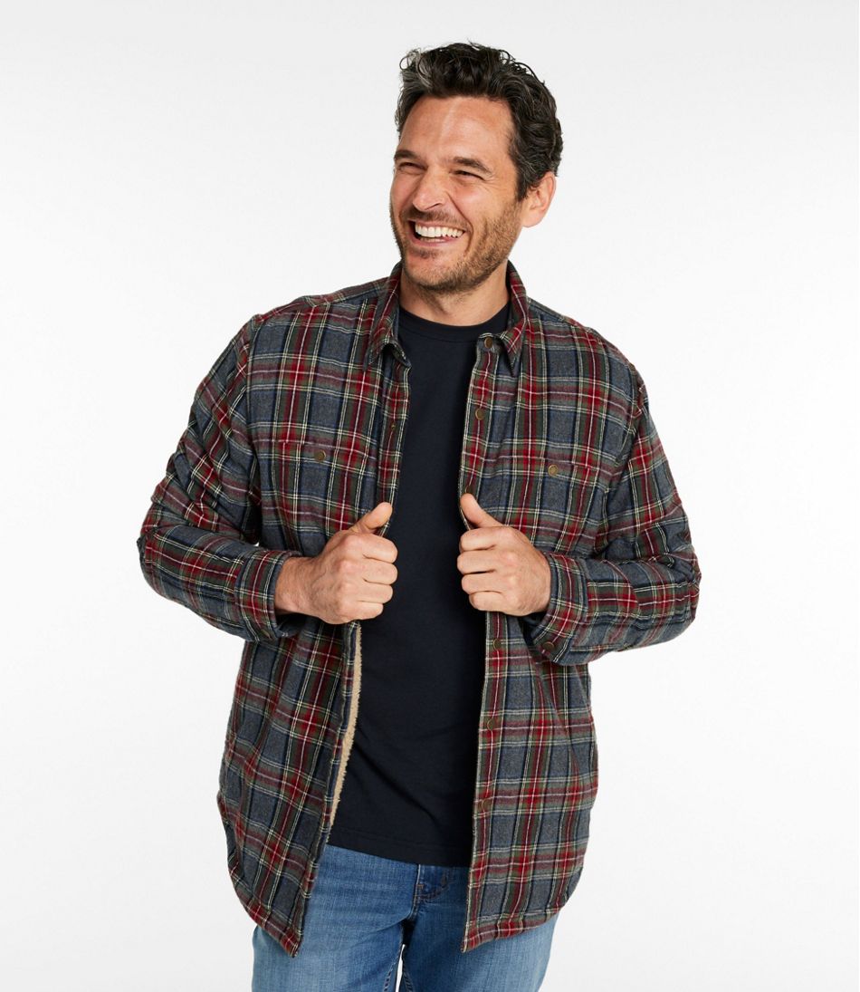 L.L.Bean Men's Sherpa-Lined Scotch Plaid Shirt, Slightly Fitted CLOTHING