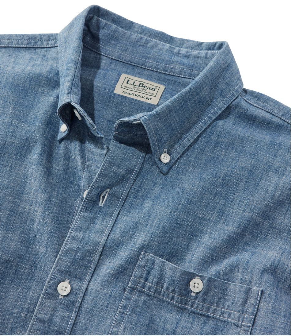L.L.Bean Men's Comfort Stretch® Chambray Shirt, Traditional Untucked Fit, Long-Sleeve CLOTHING