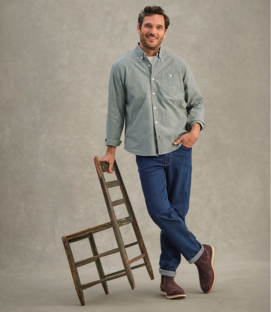 L.L.Bean Men's Comfort Stretch® Chambray Shirt, Traditional Untucked Fit, Long-Sleeve CLOTHING