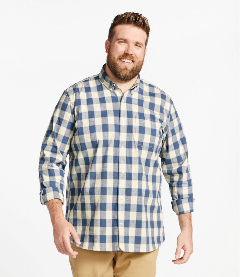 L.L.Bean Men's Comfort Stretch® Chambray Shirt, Traditional Untucked Fit, Long-Sleeve, Print CLOTHING|SALE