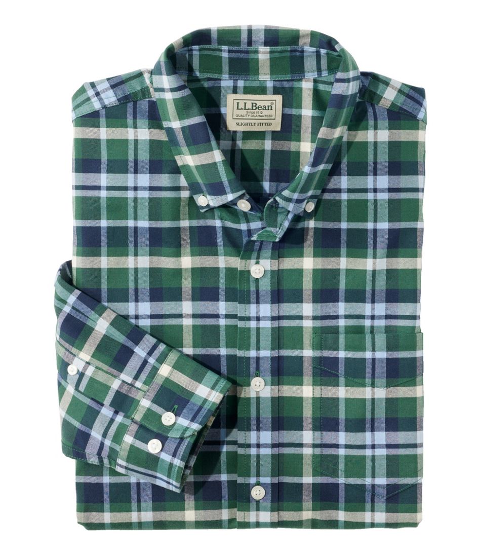 L.L.Bean Men's Comfort Stretch® Oxford Shirt, Slightly Fitted Untucked Fit, Plaid CLOTHING|SALE