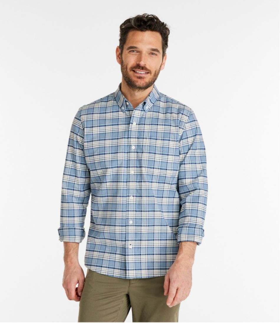 L.L.Bean Men's Comfort Stretch® Oxford Shirt, Slightly Fitted Untucked Fit, Plaid CLOTHING|SALE