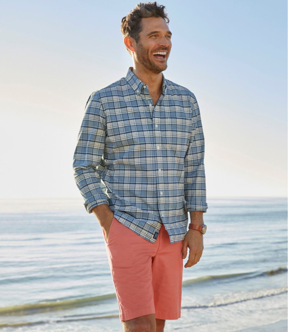 L.L.Bean Men's Comfort Stretch® Oxford Shirt, Slightly Fitted Untucked Fit, Plaid CLOTHING|SALE