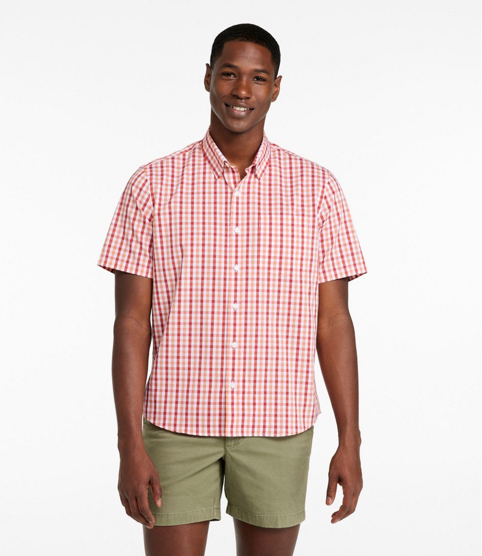 L.L.Bean Men's Comfort Stretch Performance® Shirt, Short-Sleeve, Slightly Fitted Untucked Fit, Plaid CLOTHING|SALE