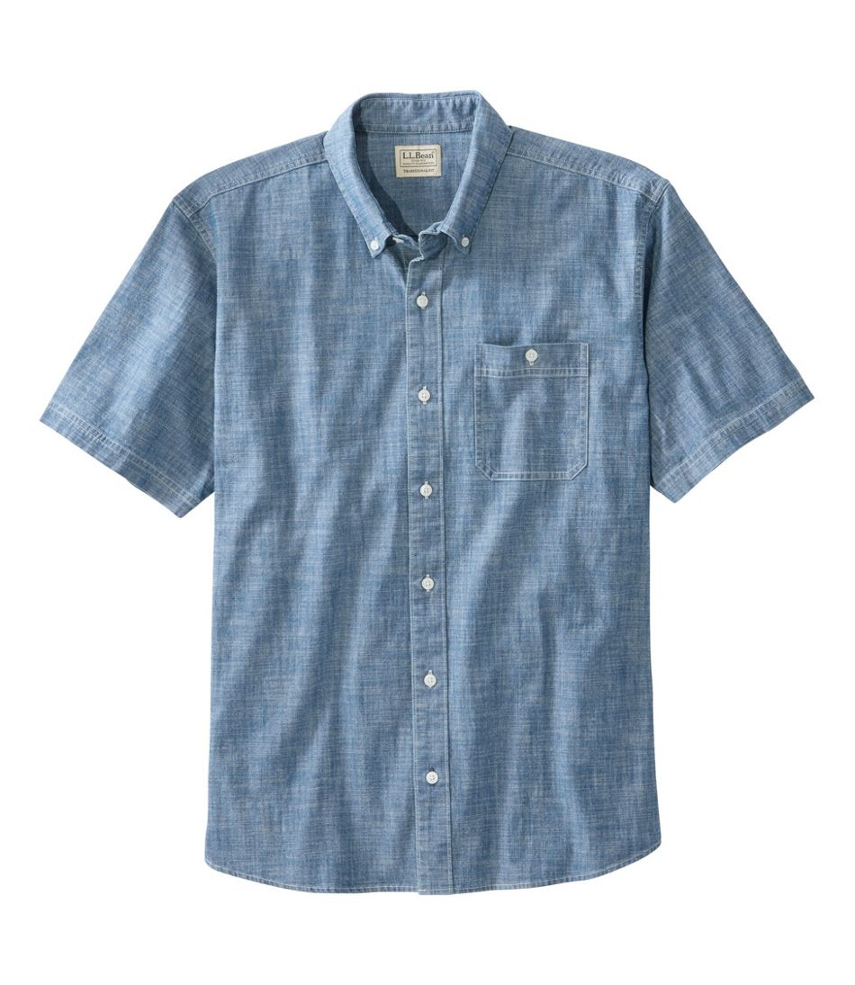 L.L.Bean Men's Comfort Stretch® Chambray Shirt, Traditional Untucked Fit, Short-Sleeve CLOTHING