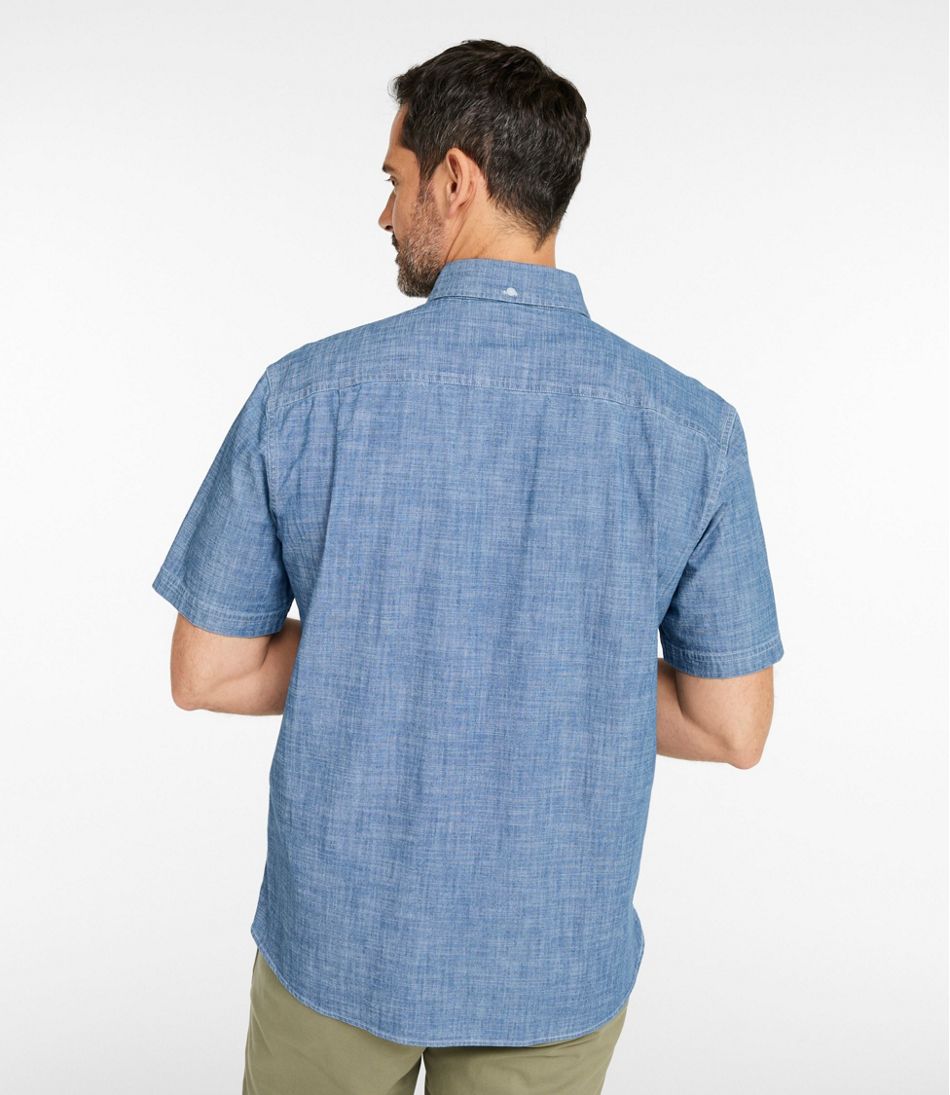 L.L.Bean Men's Comfort Stretch® Chambray Shirt, Traditional Untucked Fit, Short-Sleeve CLOTHING