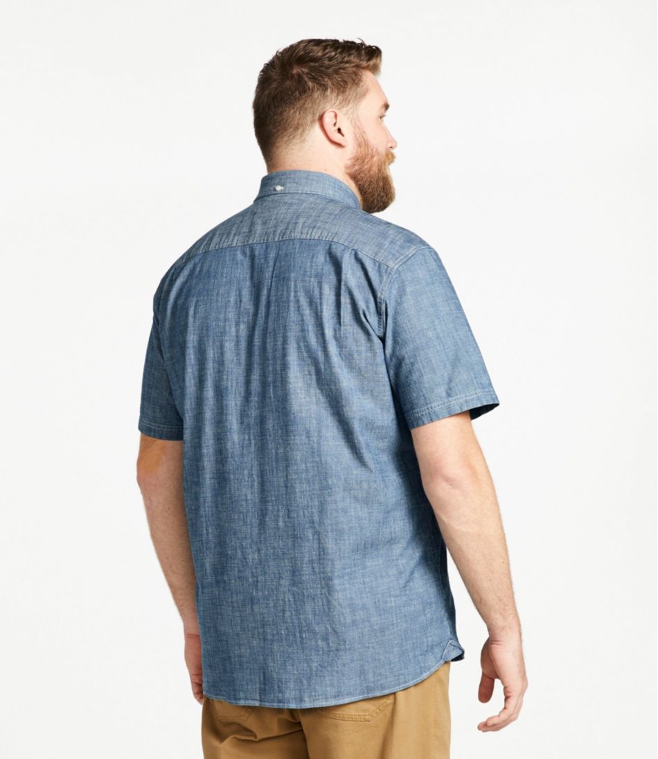 L.L.Bean Men's Comfort Stretch® Chambray Shirt, Traditional Untucked Fit, Short-Sleeve CLOTHING