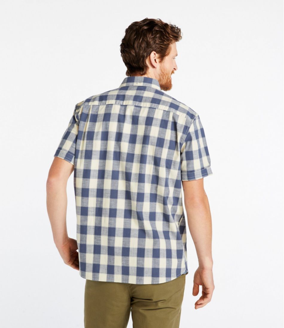 L.L.Bean Men's Comfort Stretch® Chambray Shirt, Traditional Untucked Fit, Short-Sleeve, Plaid CLOTHING|SALE