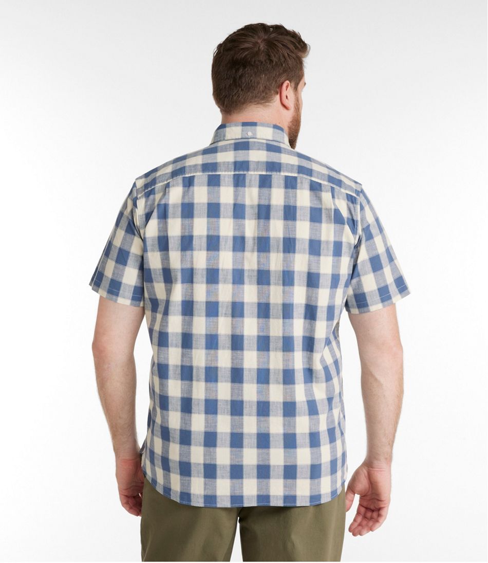 L.L.Bean Men's Comfort Stretch® Chambray Shirt, Traditional Untucked Fit, Short-Sleeve, Plaid CLOTHING|SALE