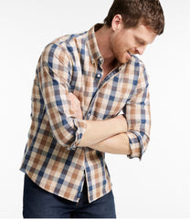 L.L.Bean Men's Comfort Stretch® Chambray Shirt, Long-Sleeve, Slightly Fitted Untucked Fit, Plaid CLOTHING|SALE