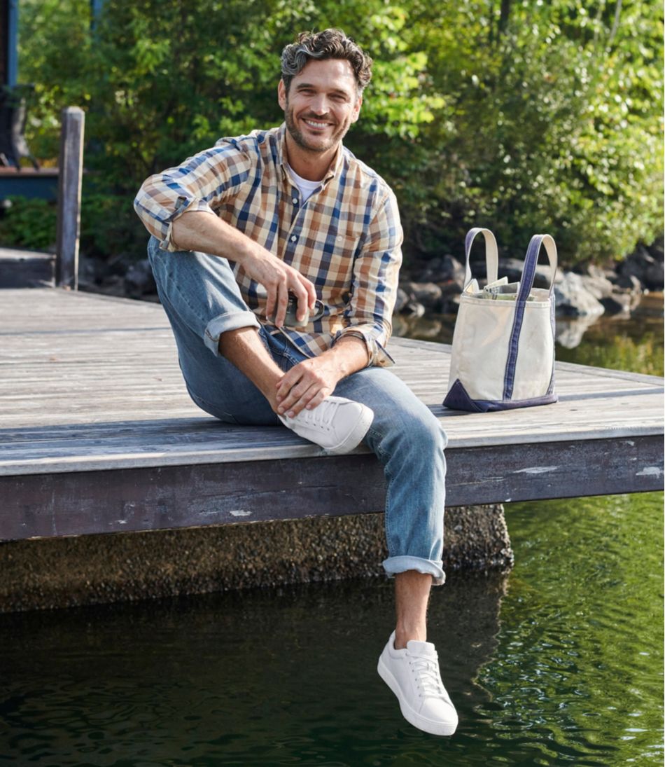 L.L.Bean Men's Comfort Stretch® Chambray Shirt, Long-Sleeve, Slightly Fitted Untucked Fit, Plaid CLOTHING|SALE