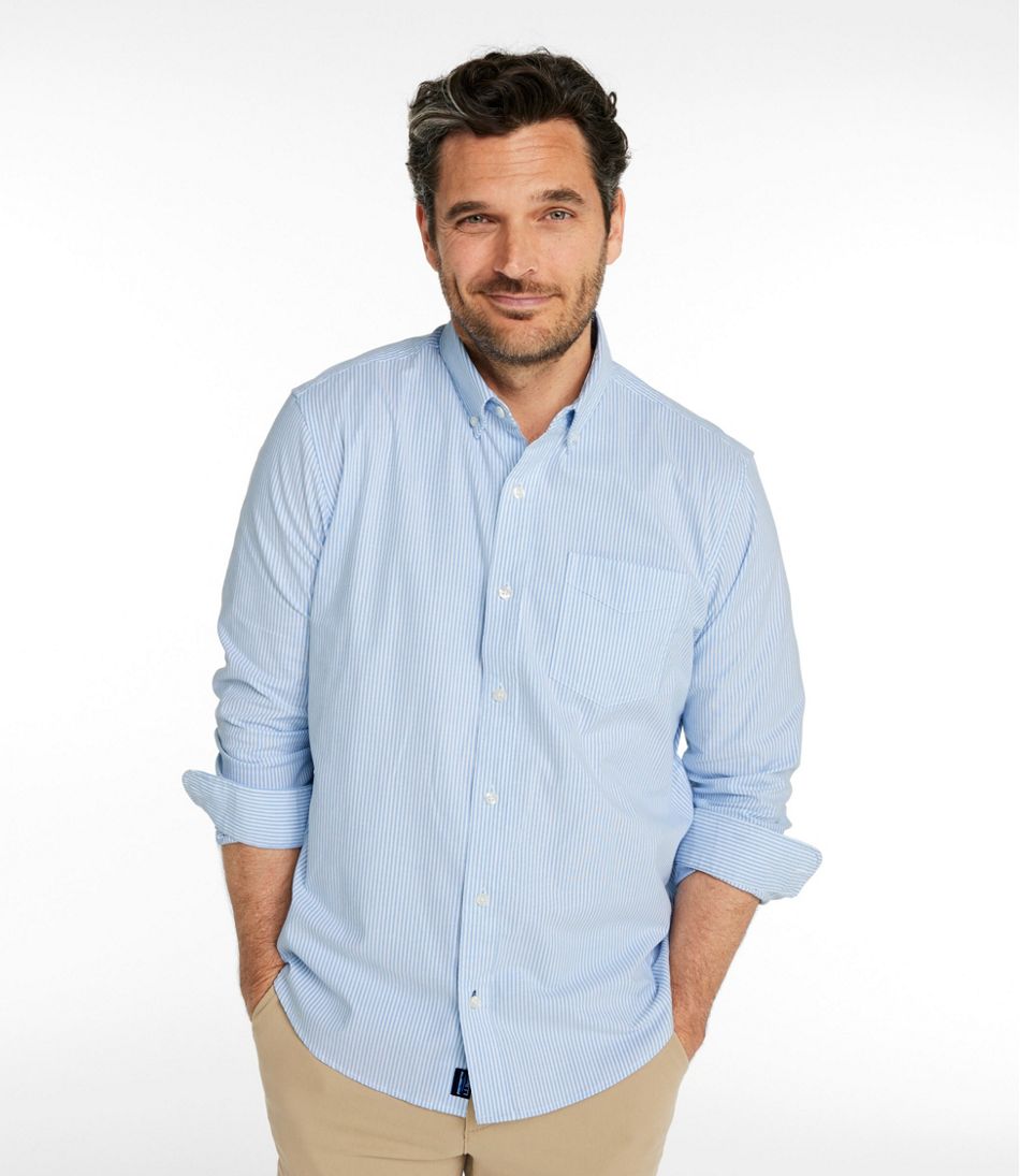 L.L.Bean Men's Comfort Stretch Oxford Shirt, Traditional Untucked Fit, Stripe CLOTHING