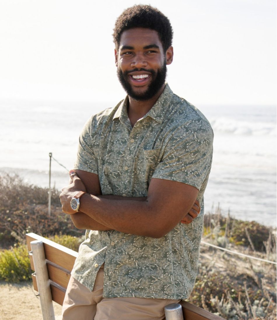 L.L.Bean Men's Lakewashed Performance Shirts, Button-Front Shirt, Short-Sleeve, Print CLOTHING|SALE