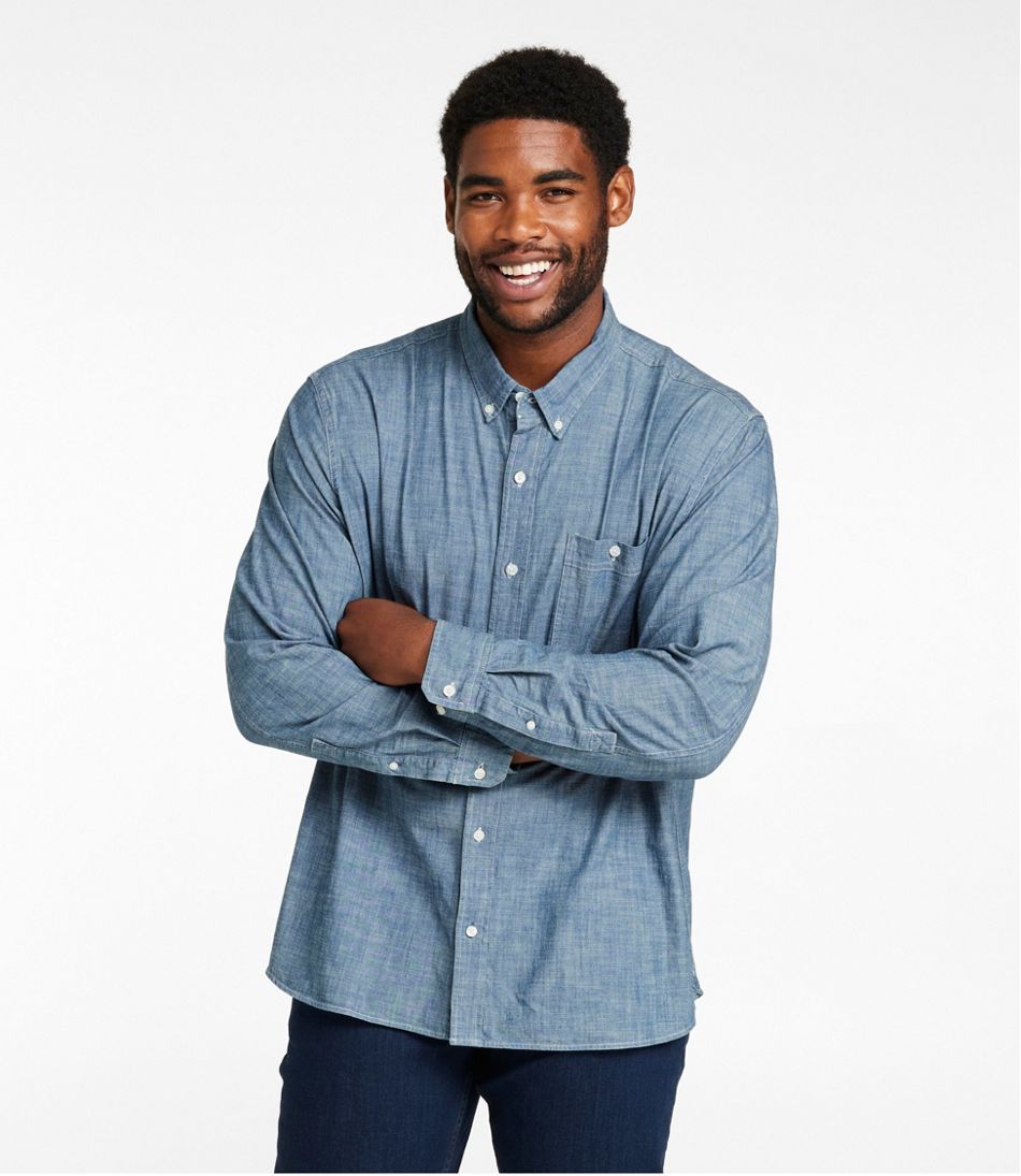 L.L.Bean Men's Comfort Stretch® Chambray Shirt, Long-Sleeve, Slightly Fitted Untucked Fit CLOTHING|SALE