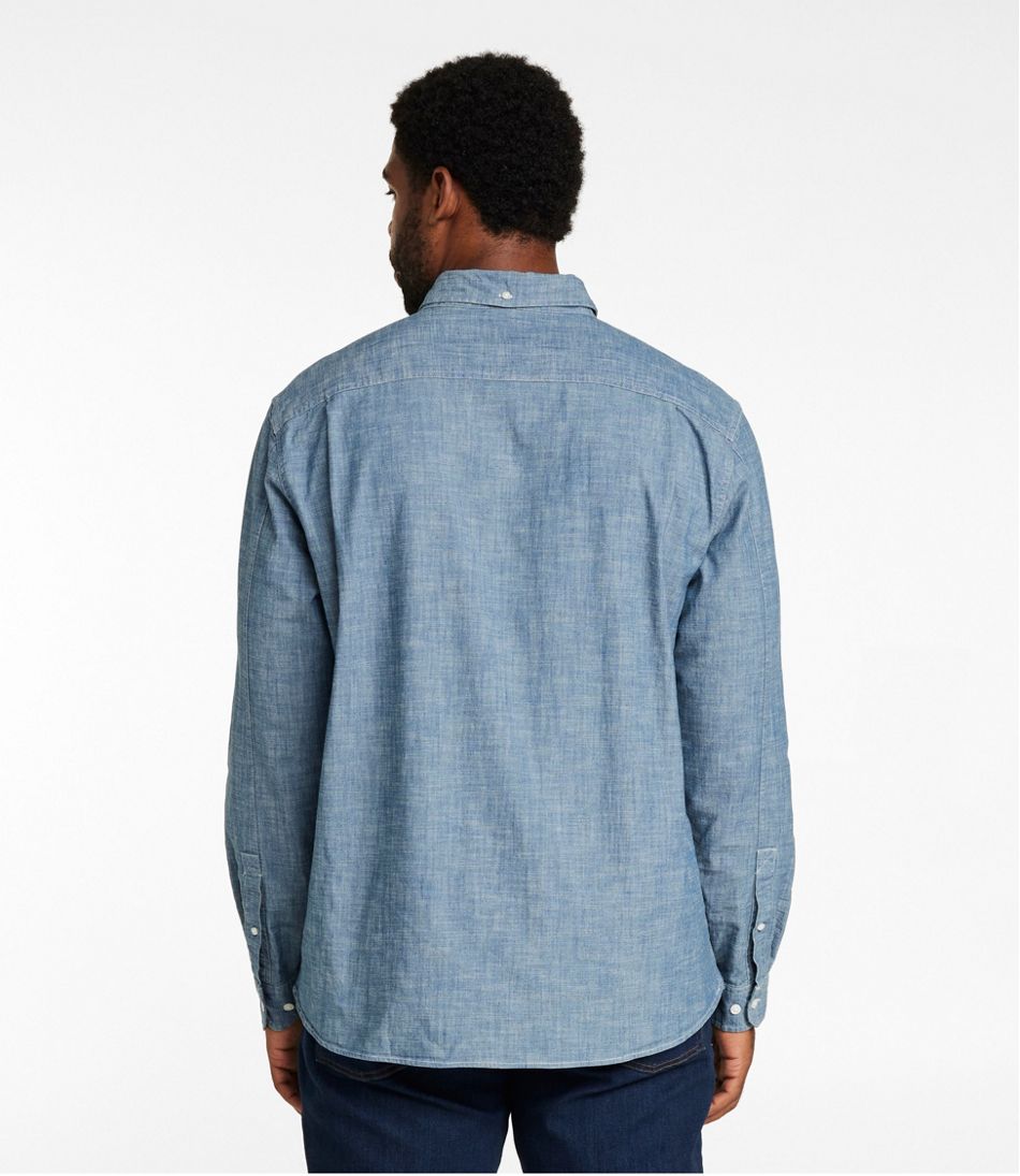 L.L.Bean Men's Comfort Stretch® Chambray Shirt, Long-Sleeve, Slightly Fitted Untucked Fit CLOTHING|SALE