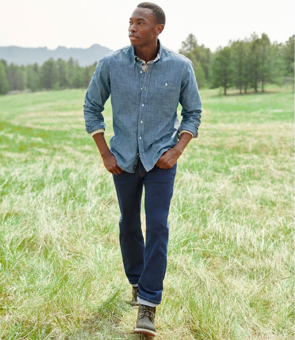 L.L.Bean Men's Comfort Stretch® Chambray Shirt, Long-Sleeve, Slightly Fitted Untucked Fit CLOTHING|SALE