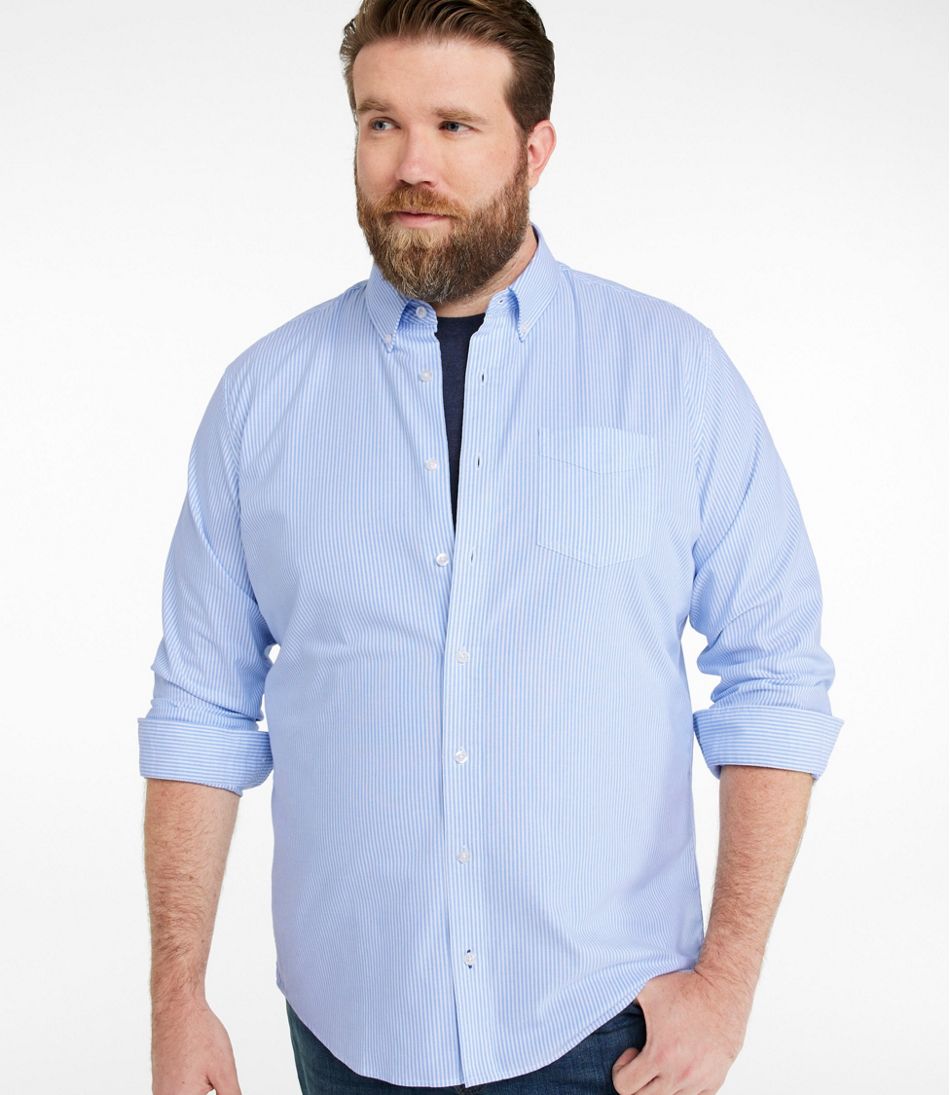 L.L.Bean Men's Comfort Stretch Oxford Shirt, Slightly Fitted Untucked Fit, Stripe CLOTHING