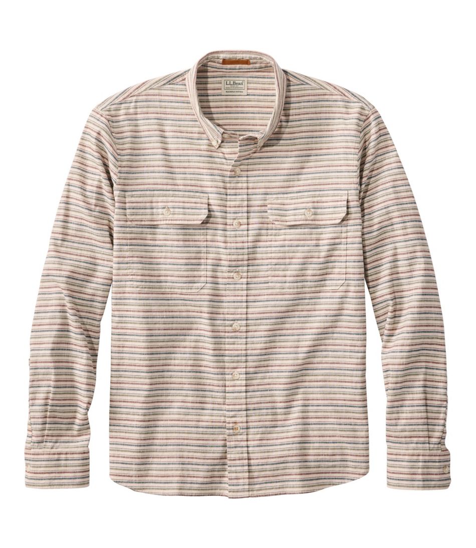 L.L.Bean Men's Stonecoast Hemp Shirt, Long-Sleeve, Slightly Fitted Untucked Fit, Stripe CLOTHING