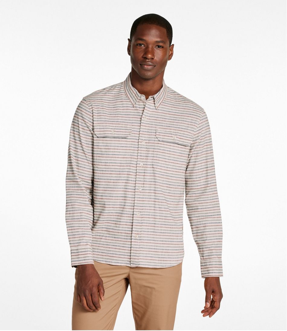 L.L.Bean Men's Stonecoast Hemp Shirt, Long-Sleeve, Slightly Fitted Untucked Fit, Stripe CLOTHING