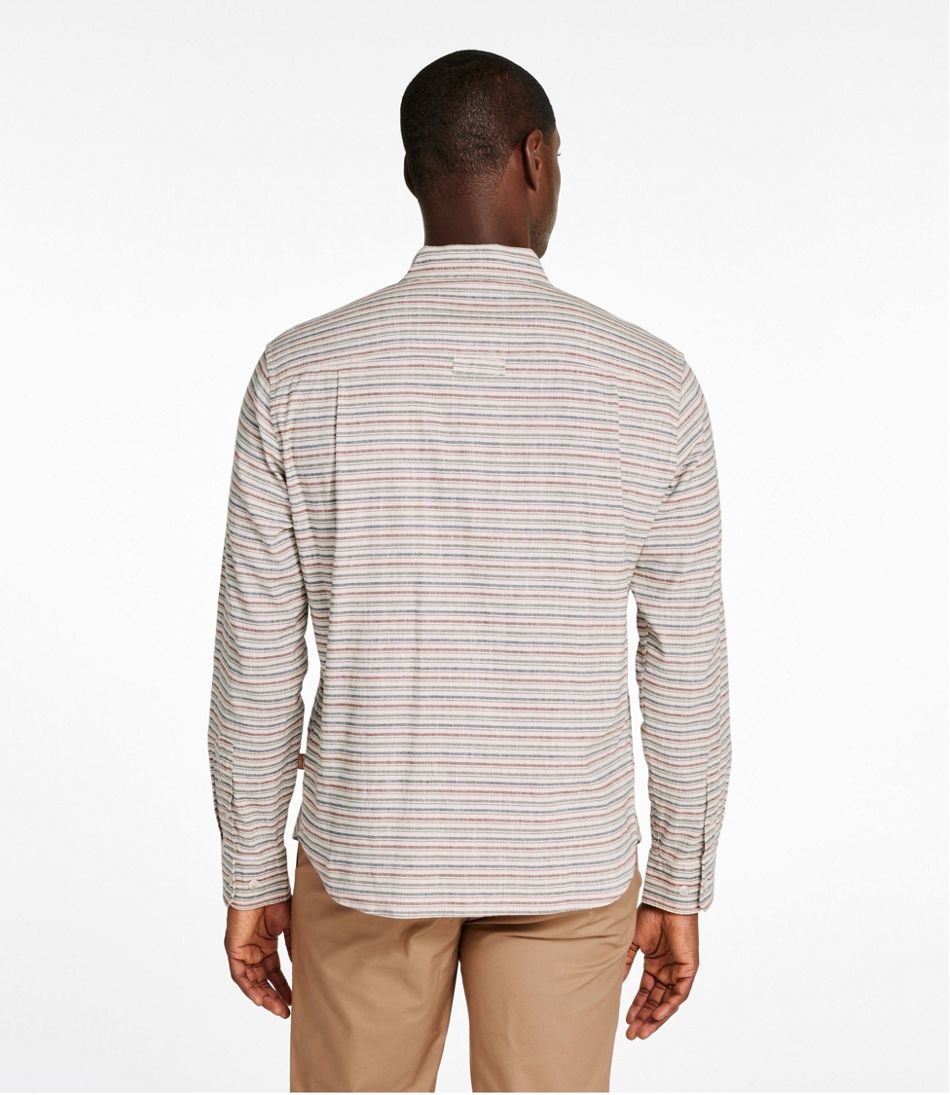 L.L.Bean Men's Stonecoast Hemp Shirt, Long-Sleeve, Slightly Fitted Untucked Fit, Stripe CLOTHING