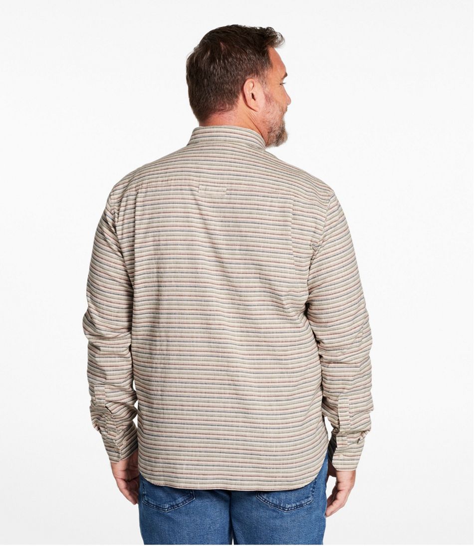L.L.Bean Men's Stonecoast Hemp Shirt, Long-Sleeve, Slightly Fitted Untucked Fit, Stripe CLOTHING