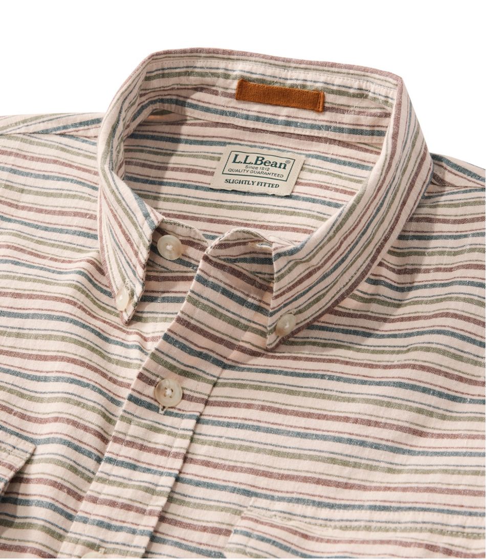 L.L.Bean Men's Stonecoast Hemp Shirt, Long-Sleeve, Slightly Fitted Untucked Fit, Stripe CLOTHING