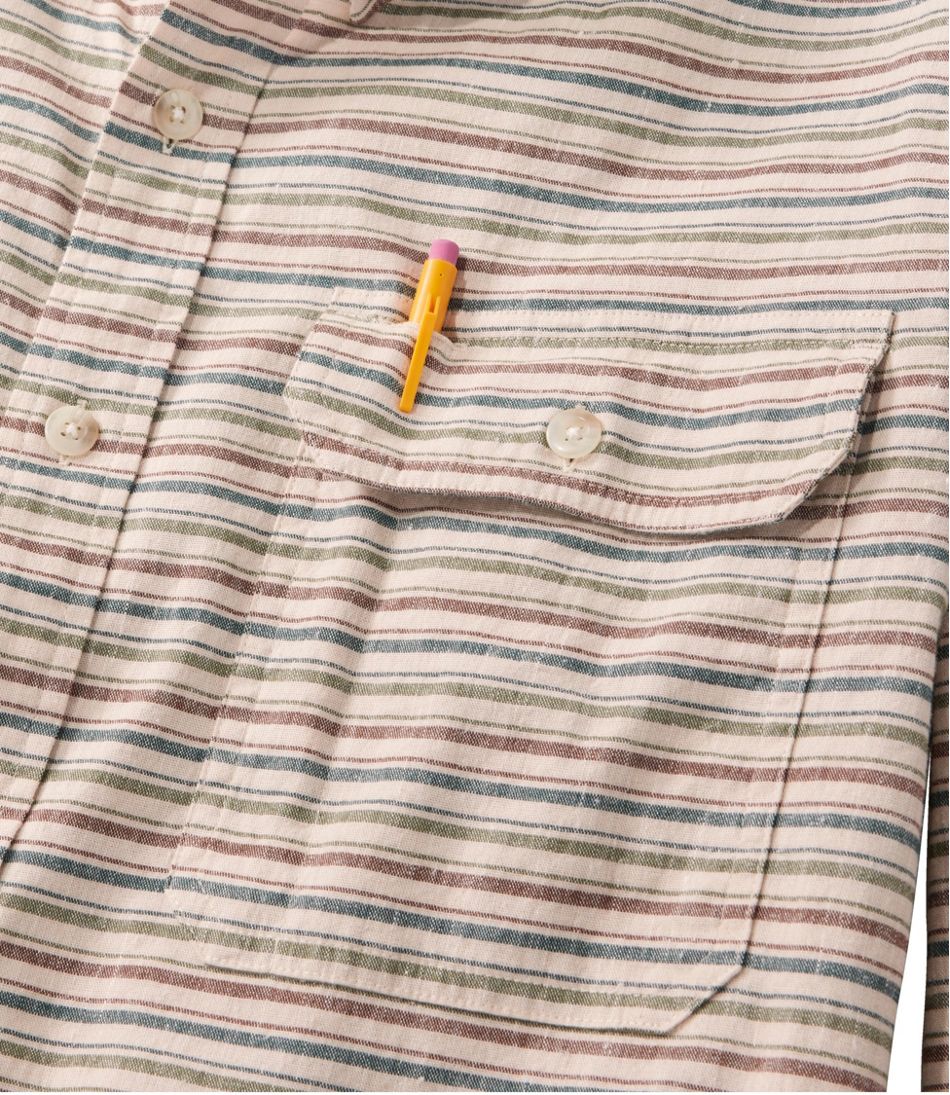 L.L.Bean Men's Stonecoast Hemp Shirt, Long-Sleeve, Slightly Fitted Untucked Fit, Stripe CLOTHING