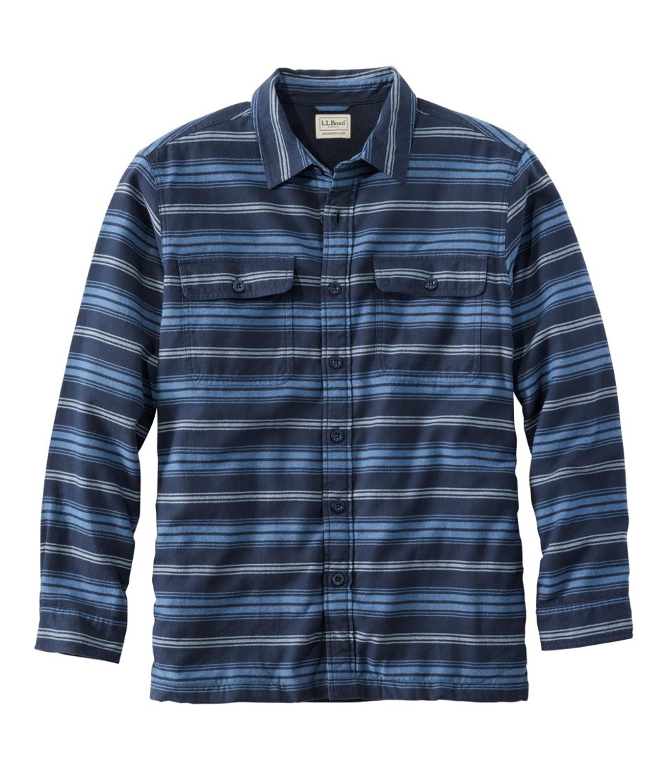 L.L.Bean Men's Fleece-Lined Flannel Shirt, Traditional Fit, Stripe CLOTHING