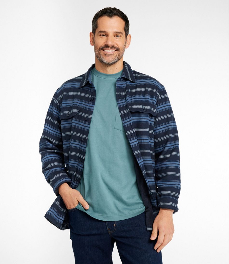 L.L.Bean Men's Fleece-Lined Flannel Shirt, Traditional Fit, Stripe CLOTHING