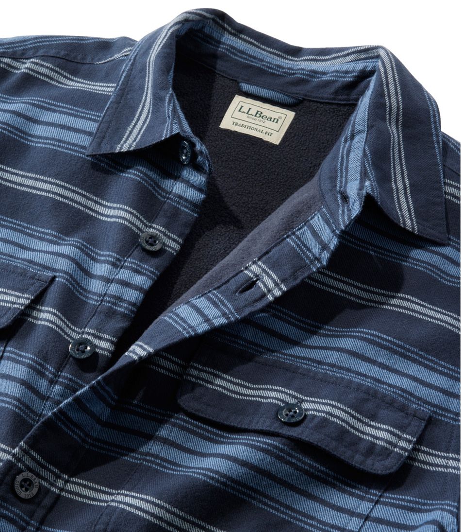 L.L.Bean Men's Fleece-Lined Flannel Shirt, Traditional Fit, Stripe CLOTHING
