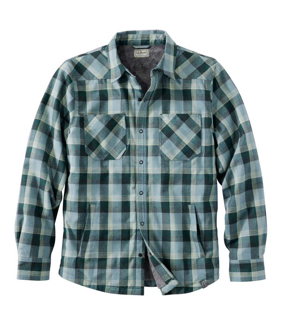 L.L.Bean Men's Katahdin Performance Flannel Shirt-Jacket, Hi-Pile Fleece-Lined Plaid CLOTHING|SALE