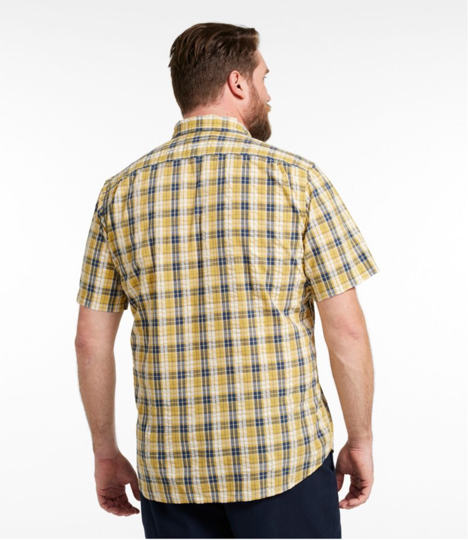 L.L.Bean Men's Organic Cotton Seersucker Shirt, Short-Sleeve, Slightly Fitted, Plaid CLOTHING|SALE