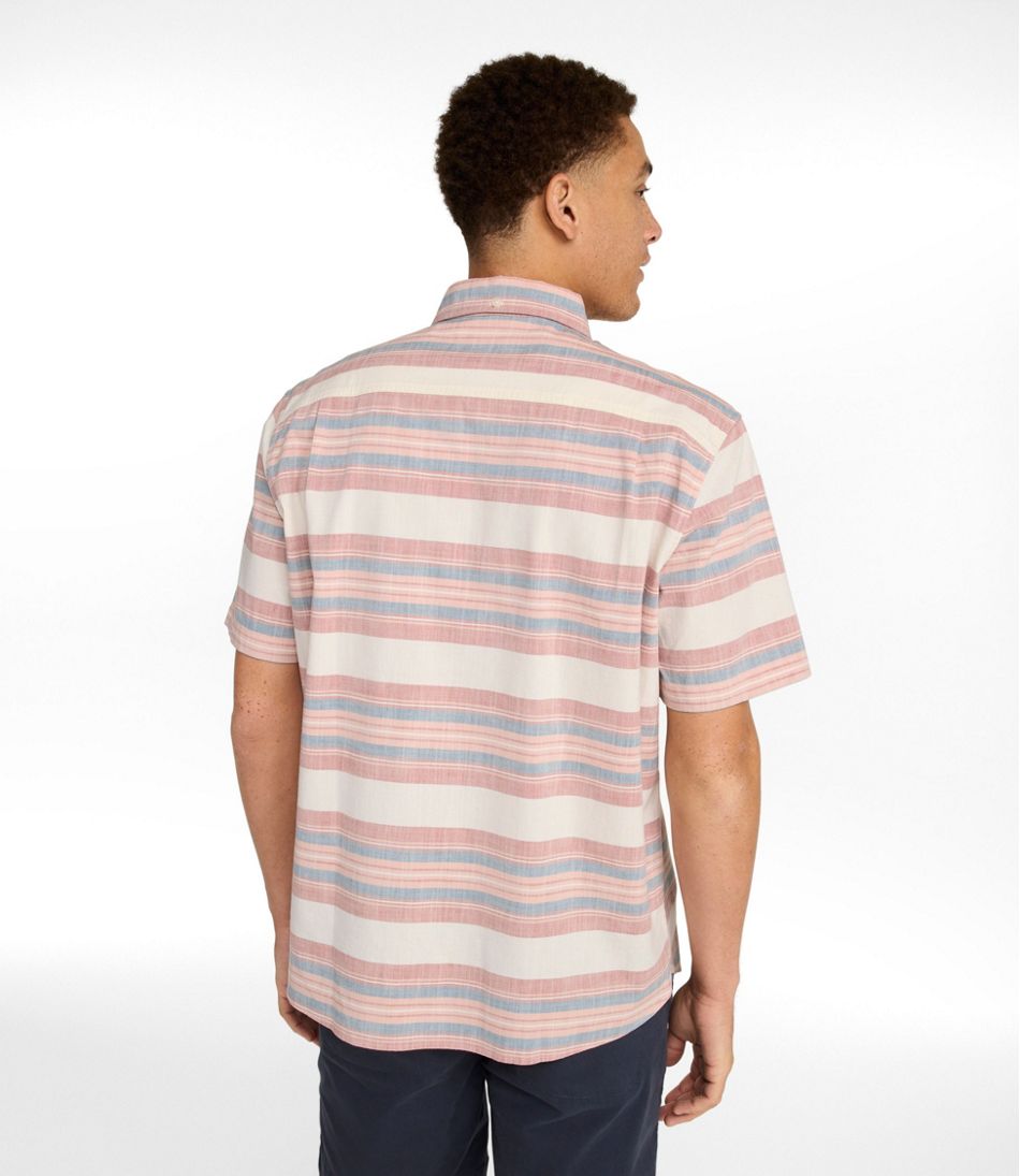 L.L.Bean Men's Comfort Stretch Chambray Shirt, Traditional Untucked Fit, Short-Sleeve, Stripe CLOTHING|SALE