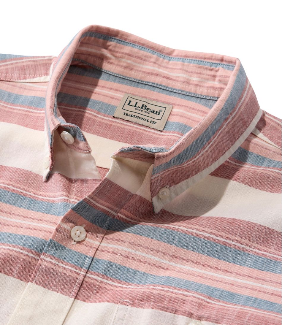 L.L.Bean Men's Comfort Stretch Chambray Shirt, Traditional Untucked Fit, Short-Sleeve, Stripe CLOTHING|SALE