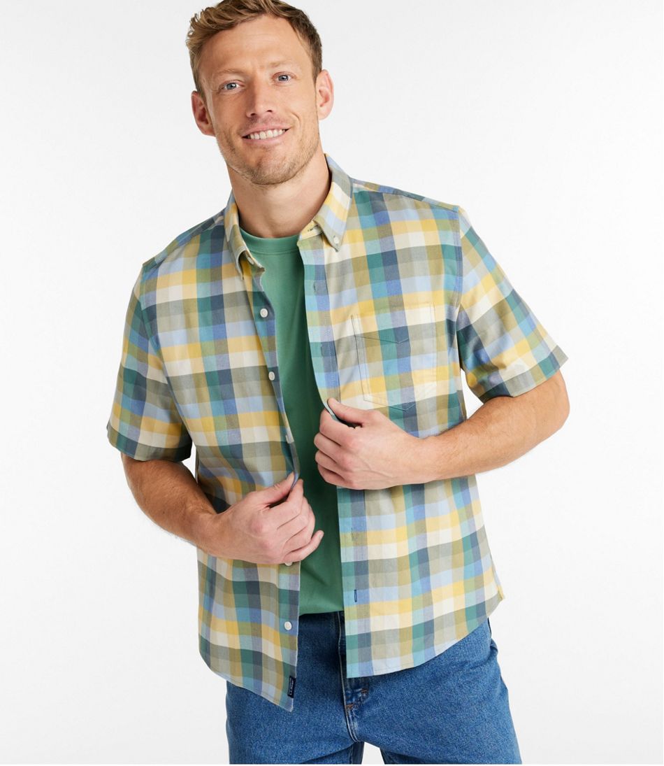 L.L.Bean Men's Comfort Stretch® Oxford, Slightly Fitted Untucked Fit, Short-Sleeve, Plaid CLOTHING|SALE