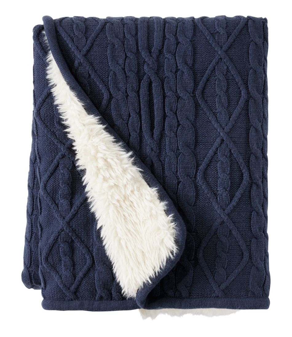 L.L.Bean 1912 Heritage Knit Faux Fur Throw, Cable HOME GOODS|SALE