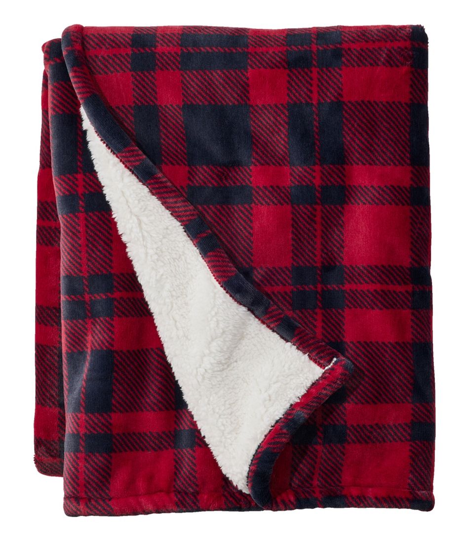 L.L.Bean Wicked Plush Sherpa Throw, Plaid HOME GOODS