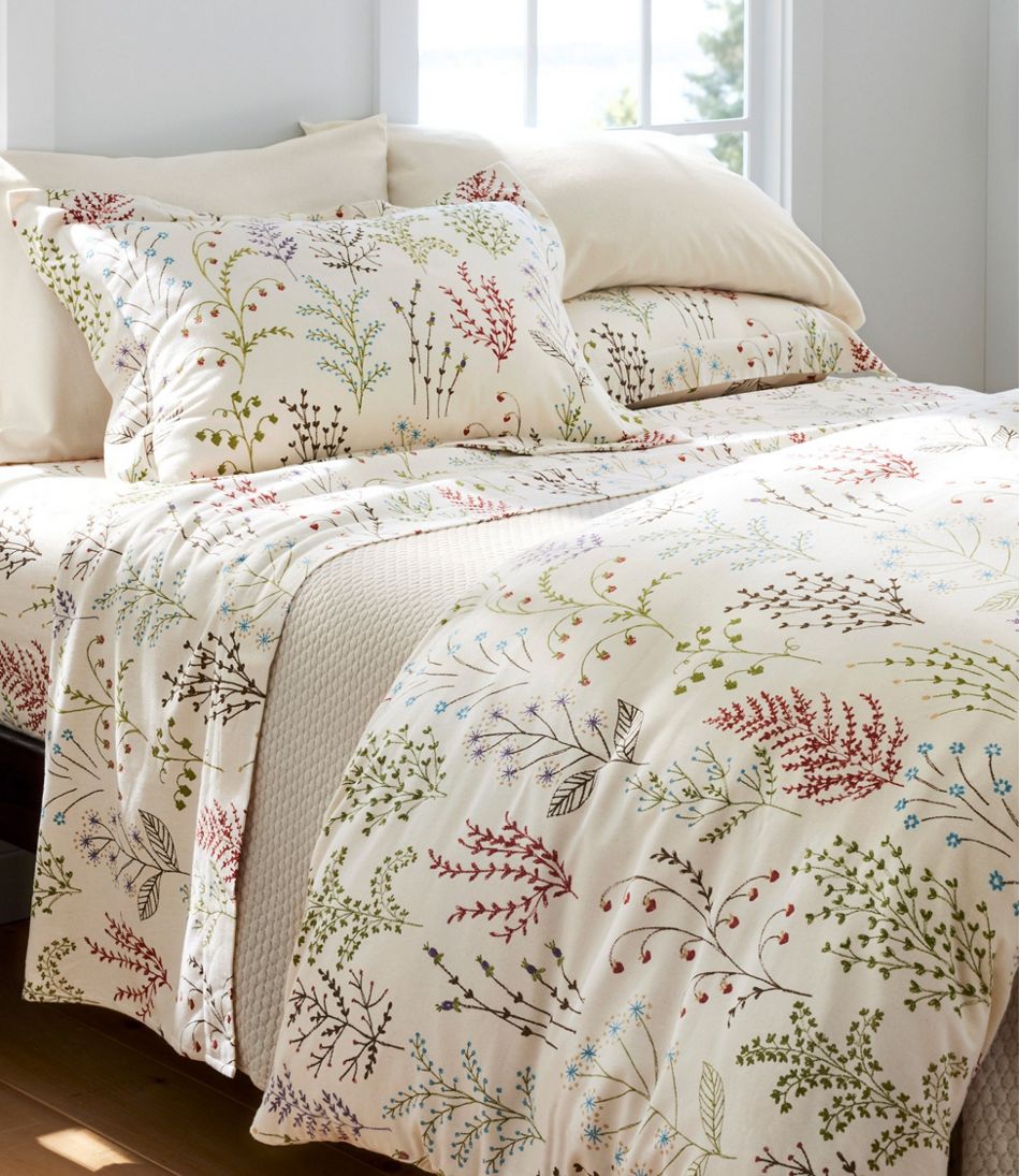L.L.Bean Botanical Floral Flannel Comforter Cover Collection HOME GOODS