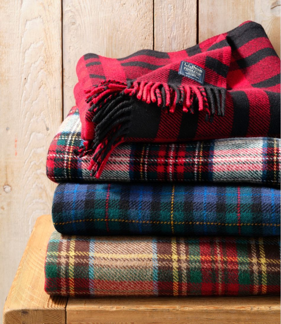 L.L.Bean Washable Wool Throw, Plaid 54" x 60" HOME GOODS